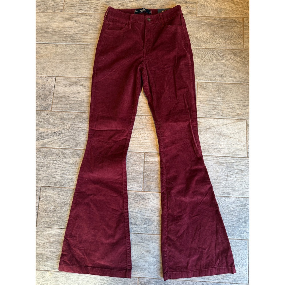 Hollister Corduroy Flare Pants 3L 3 Long NWT High Rise 26 x 34 Womens Burgundy